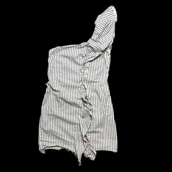 Zara One Shoulder Asymmetrical Striped Denim Mini Dress S - Picture 1 of 10